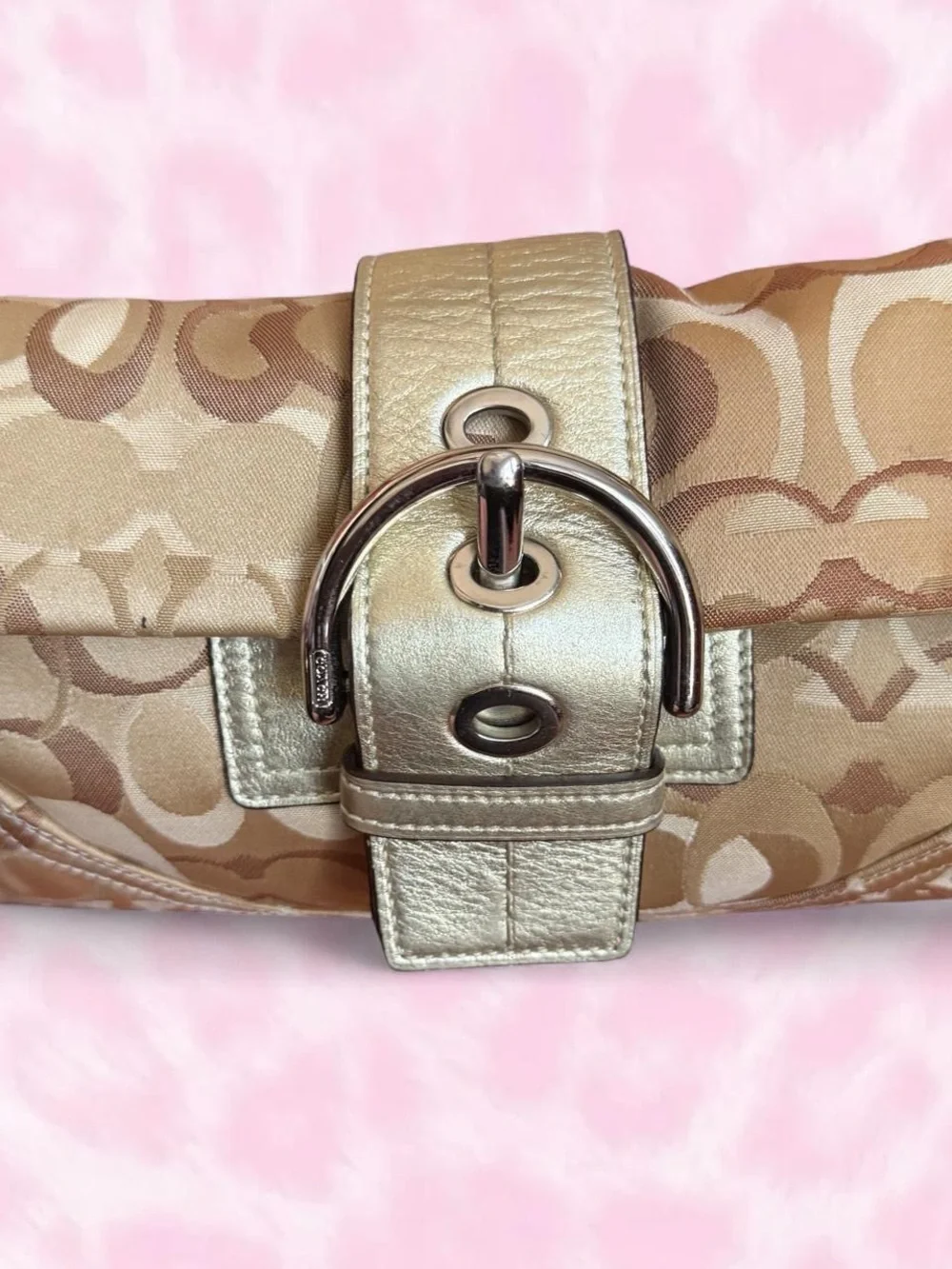 Coach Gold & Beige Signature Jacquard Shoulder Bag